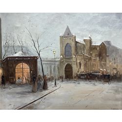 French School (20th century): Evening Street Scene, oil on canvas signed T Weddel 40cm x 50cm; Parisian Street, oil on canvas signed Davis 19cm x 23cm