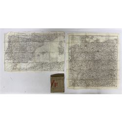 Two WW2 double sided silk escape and evade maps of Europe, comprising: Germany, Belgium, France, Holland, Spain etc,  in canvas envelope stamped Mark II