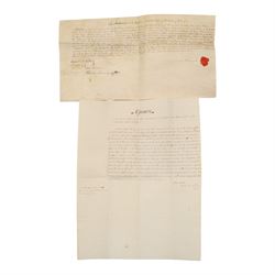 Boldero/Barnard family and Cave Castle estate interest - collection of 18th century vellum indentures and legal documents relating to the Boldero and Barnard families, including York city property in St Helen’s, Stonegate and Swinegate, the manor of Cornbrough in the parish of Sheriff Hutton, and later Henry Boldero Barnard of Cave Castle estate papers, with parties including Robert Fairfax, Jonathan Barnard, John Kilvington and John Lund, dated 1716-1786, with wax seals (approx. 15)