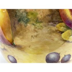 Mid/late 20th century Royal Worcester ginger jar and cover decorated by R Lewis, hand painted with a still life of fruit upon a mossy ground, signed R Lewis, with black printed mark beneath and painted shape number 2826, H17.5cm