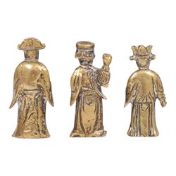 Three brass Chinese deities, Fu Lu and Shou, H4cm