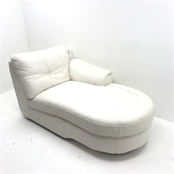  Chaise longue sofa upholstered in white leather, W95cm, H90cm, L175cm  