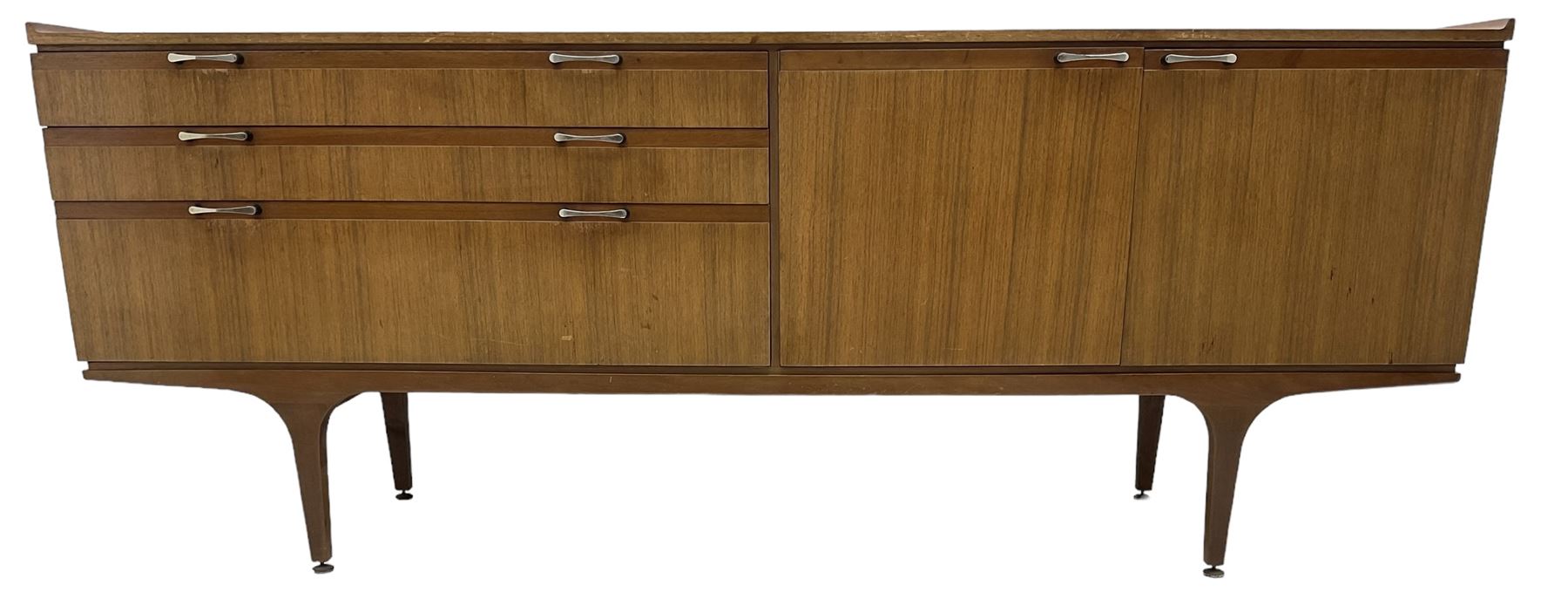 Meredew - mid-20th century teak sideboard, fitted with three drawers and two cupboards