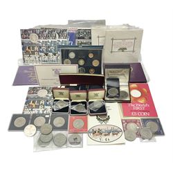 The Royal Mint United Kingdom 1983 proof coin collection in blue folder with certificate, 1983 uncirculated coin collection, two 1987 brilliant uncirculated coin collections, commemorative crowns etc