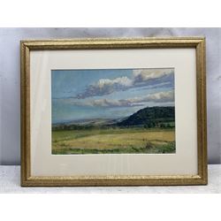 William Howden Howland (British Early 20th Century): 'View Across the Country from Minehead Somerset with Dunster Castle' and 'Swanage Mill Pond', pair watercolours signed with one dated 1929, titled on label verso 24cm x 37cm (2)