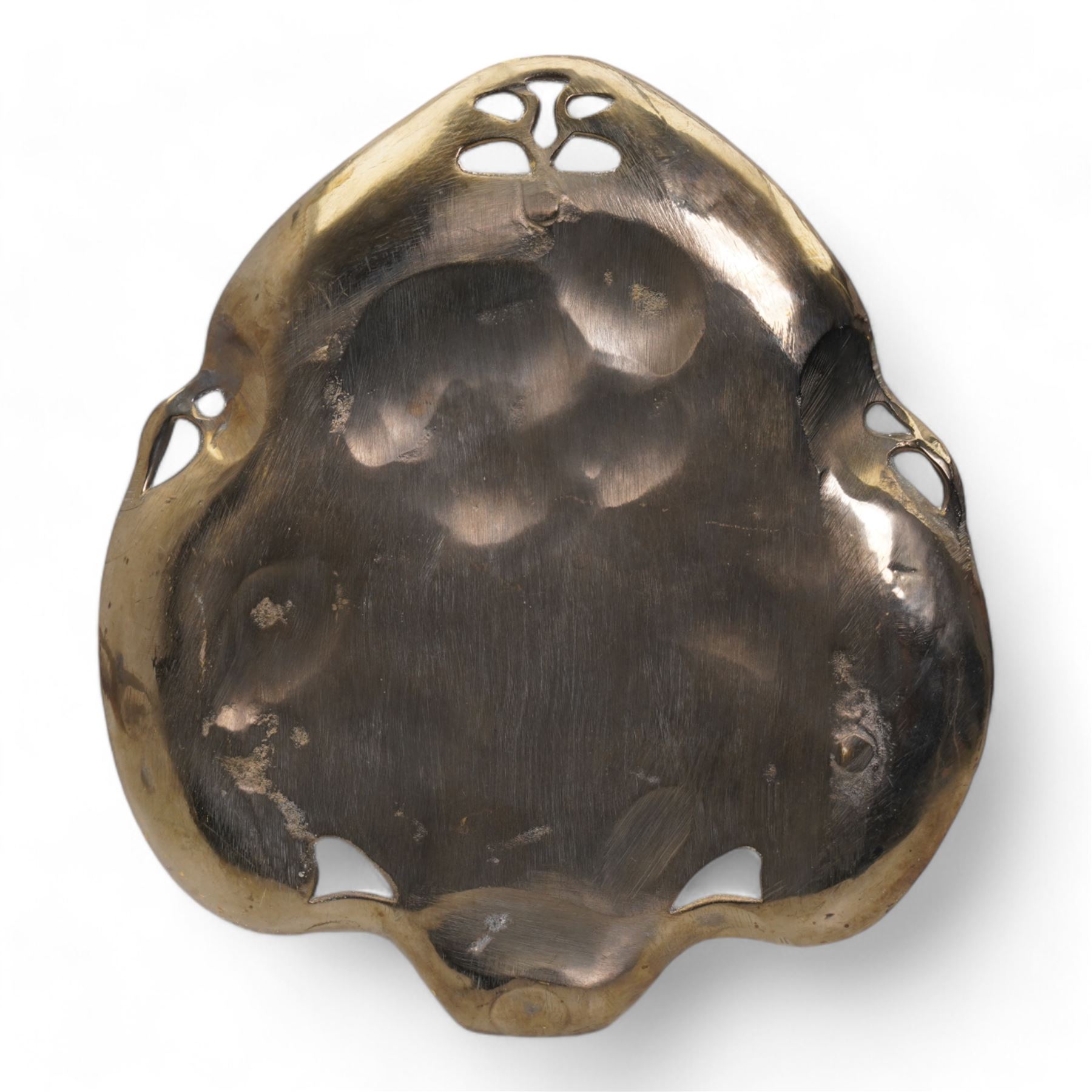Art Nouveau pewter card tray, after WMF, depicting two maidens amongst stylised flowers, 23cm x 21cm