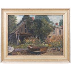 Bernard Finegan Gribble (British 1873-1962): Boat and Farmstead, oil on board unsigned 29cm x 39cm
Provenance: from a collection of the artist's work, others of which were signed