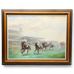 Johannes Josephus Hovener (Dutch 1936-): To the Finish Line - York Racecourse, oil on canvas signed inscribed and dated '87, 59cm x 79cm
Provenance: Mount Royale Hotel, York