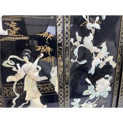 Thirteen 20th century chinese lacquered wall plaques, largest H92cm