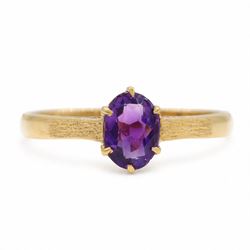 22ct gold amethyst ring, six claw set with a single oval cut amethyst, hallmarked