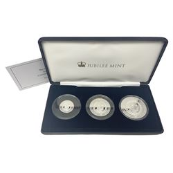 'The HRH Prince Philip Solid Silver Proof Commemorative Collection', comprising three silver proof commemorative medallions, cased with certificate