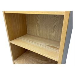 Light oak 6' open bookcase, five adjustable shelves