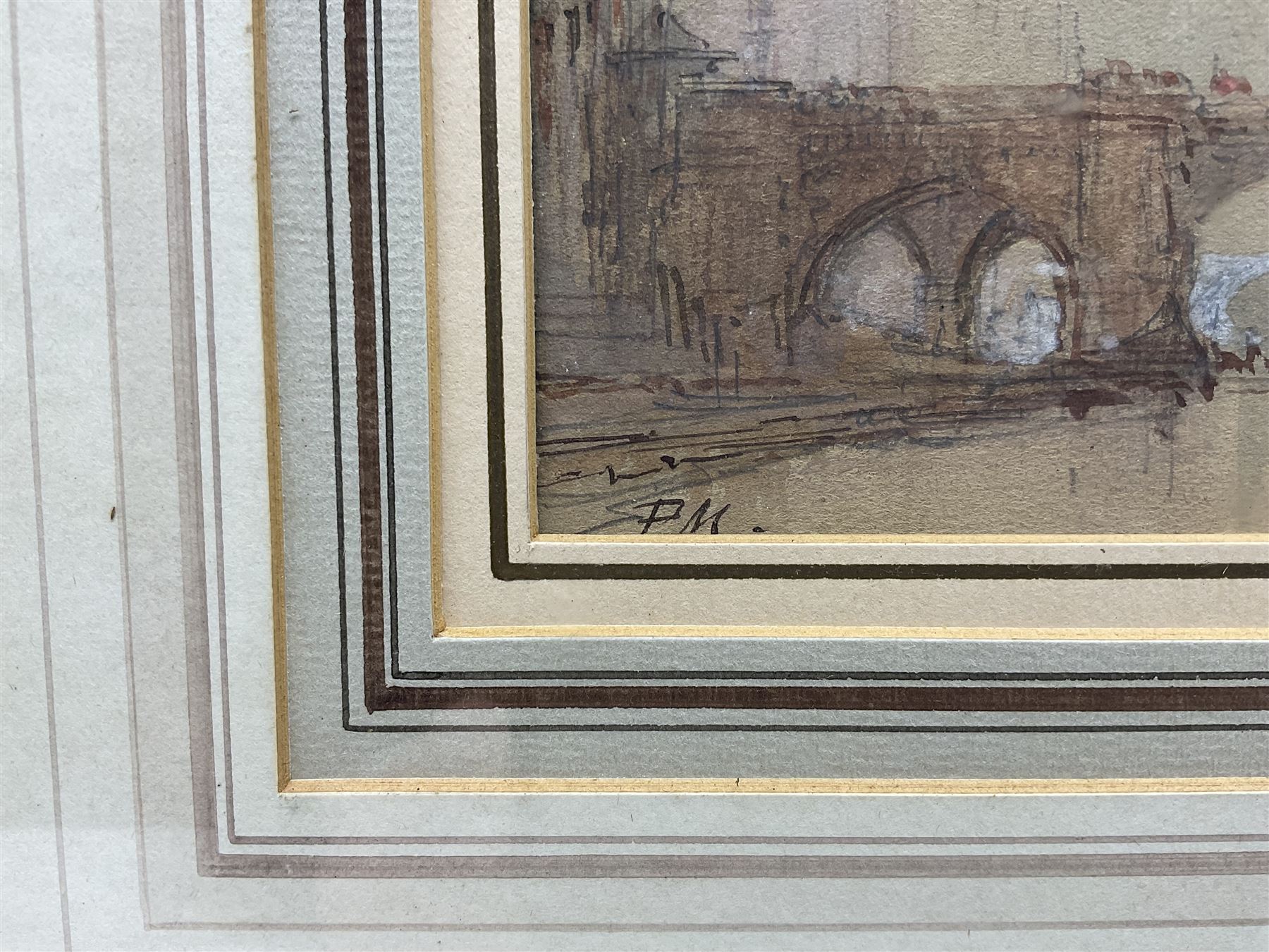 Paul Marny (French/British 1829-1914): 'Chatèlet Gaie and Pump St Michel - Old Paris', pair watercolours signed with initials, titled on the mounts 11.5cm x 19cm (2) 
Provenance: with Richard Hagen, Broadway, Worcestershire, label verso