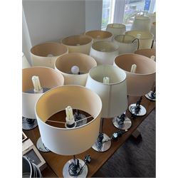 Set of fifteen chrome table lamps with various shades (15)- LOT SUBJECT TO VAT ON THE HAMMER PRICE - To be collected by appointment from The Ambassador Hotel, 36-38 Esplanade, Scarborough YO11 2AY. ALL GOODS MUST BE REMOVED BY WEDNESDAY 15TH JUNE.