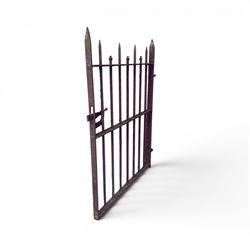 19th century wrought iron hand gate, with hinge loops and latch, square diamond fit rails, pointed finials