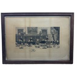 After Walter Dendy Sadler (British 1854-1923): 'Friday' and 'The Autocrat of the Breakfast Table', two engravings signed by engraver and artist pub.1904 & 1910, max 32cm x 65cm (2)