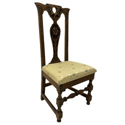 20th century carved oak hall chair, upholstered seat
