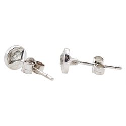 Pair of 18ct white gold bezel set old cut diamond stud earrings, hallmarked, total diamond weight approx 1.20 carat
