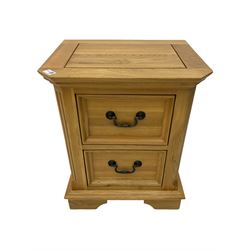 Small light oak two drawer pedestal chest