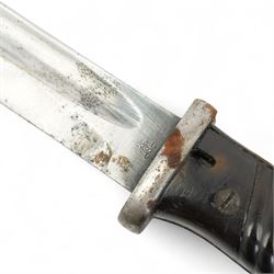 German WWII Mauser bayonet stamped AWS with scales, the leather frog marked Leipzig 1942 and a reproduction 'Remember the Alamo' Bowie knife (2) 