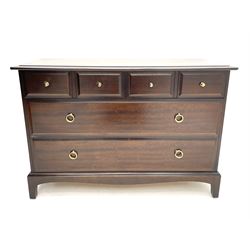 Stag Minstrel mahogany chest, fitted with four short drawers above two long drawers, raised on shaped plinth base 