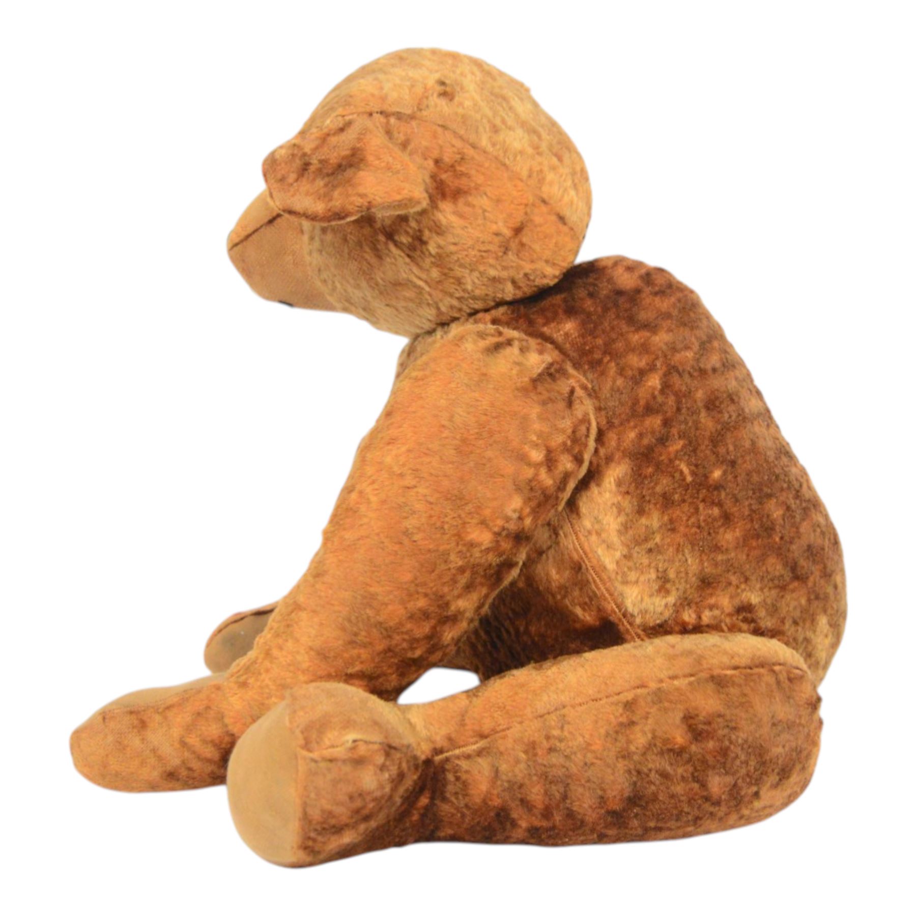 20th century teddy bear, red/brown mohair bear with black plastic eyes, straw filled snout with stitched nose and downturned mount, jointed limbs, swivel head and hump to back, H52cm