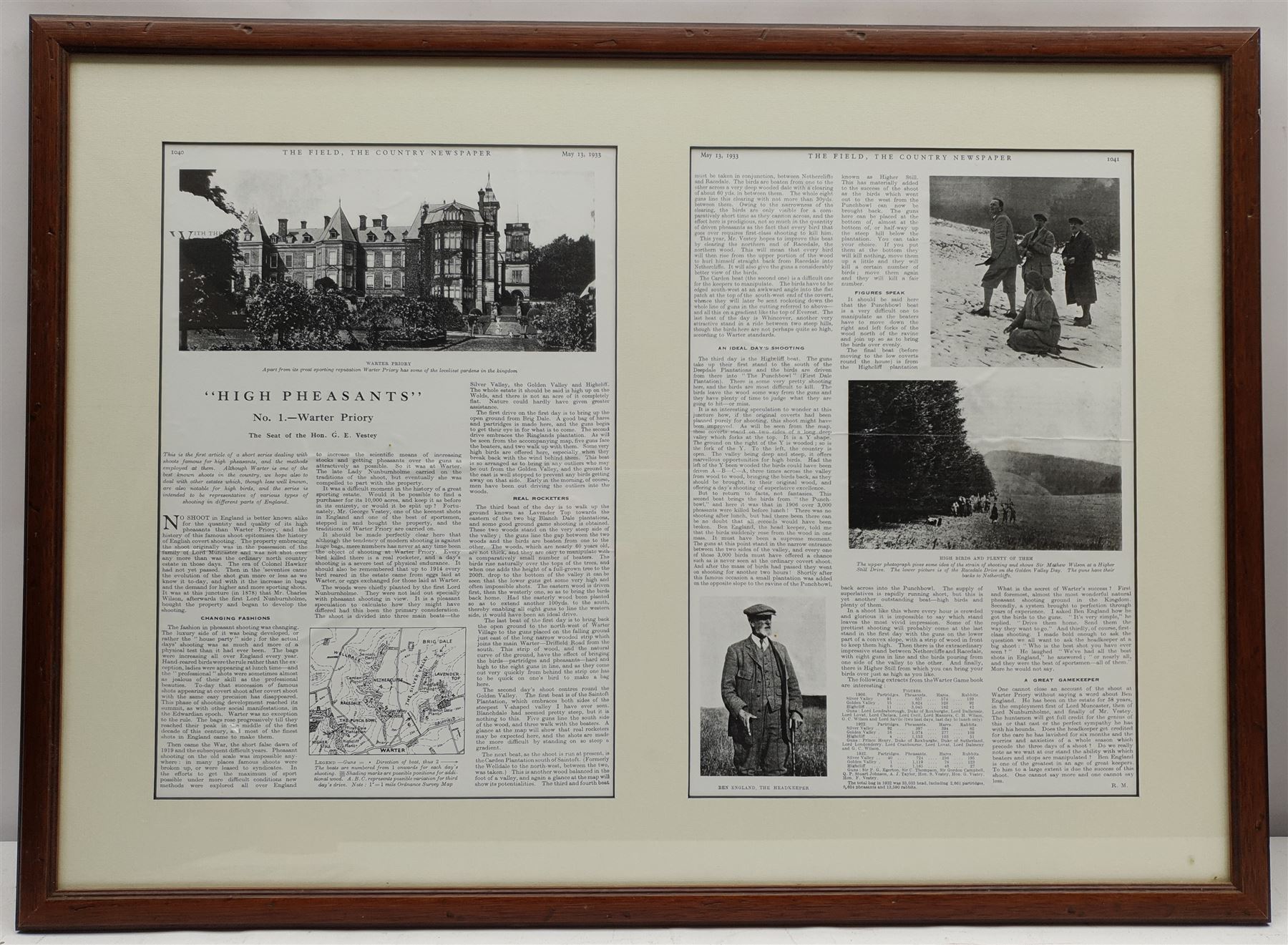 After Cecil Aldin (British 1870-1935): 'The Parson', chromolithograph 41cm x 33cm in period oak frame; 'General View of Old Kentish Town 1820', 19th century hand-coloured engraving 17cm x 22cm; and a reproduction newspaper article relating to Warter Priory 34cm x 51cm (3)
