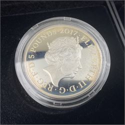 Two The Royal Mint United Kingdom silver proof piedfort five pound coins, comprising 2017 'Prince Philip Celebrating a Life of Service' and 2022 'The 40th Birthday of HRH The Duke of Cambridge', both cased with certificates 