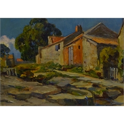  Owen Bowen (Staithes Group 1873-1967): North Yorkshire Cottage & Farm Buildings, pair oils on panel unsigned 30cm x 40cm (2)  DDS - Artist's resale rights may apply to this lot     