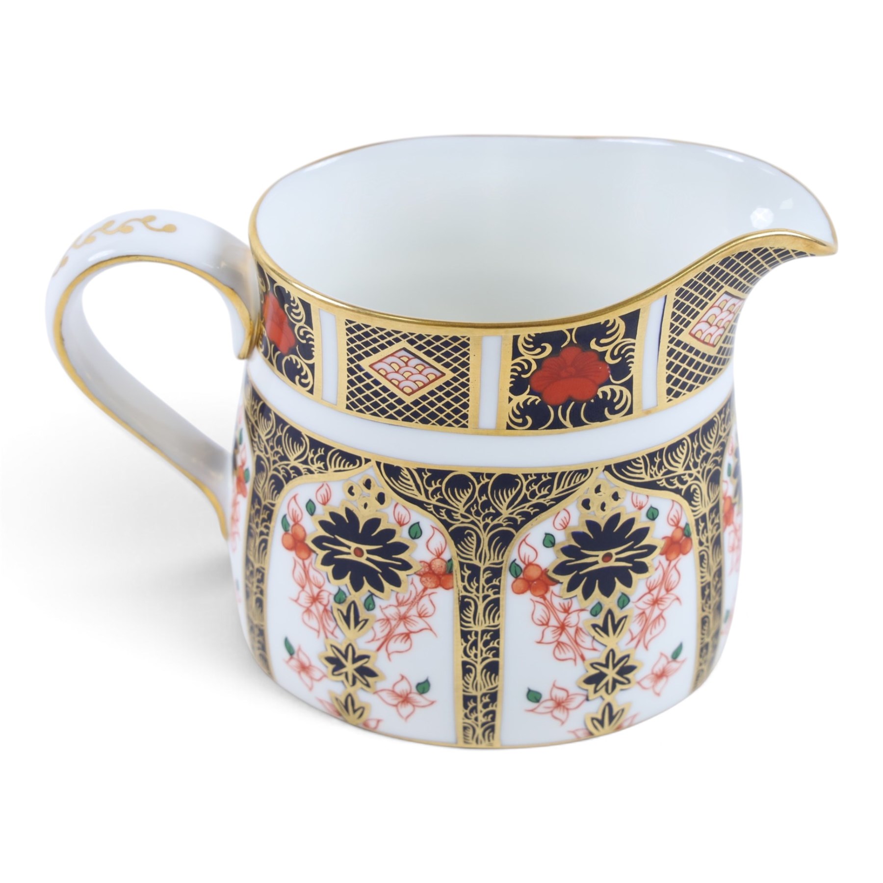 Royal Crown Derby Old Imari 1128 pattern teapot, sugar bowl and milk jug, teapot H20cm