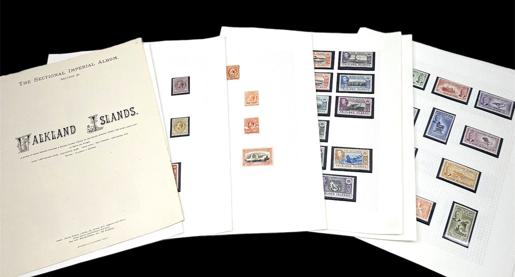 Falkland Islands, King Edward VII and later stamps, including 1904-12 values to one shilling unused, King George V 1912-20 values to five shillings unused etc, housed on pages