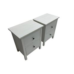 IKEA - 'Hemnes' white finish straight-front chest, fitted with two short and four long drawers; and IKEA - 'Hemnes' pair white finish bedside chests, fitted with two drawers