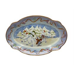 Two Beswick figures, composing The Snowman and Father Christmas, together with Border Fine Arts Enamel dish depicting a scene from The Snowman A3995, all in original boxes 