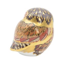 Royal Crown derby paperweight Athena Owl with gold stopper, together with two trinket dishes in imari 1128 pattern 