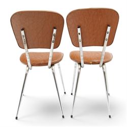 Pair of 20th century French chrome and crocodile effect bistro chairs, shaped padded back and seat upholstered in mock-croc faux leather on tapering chrome supports