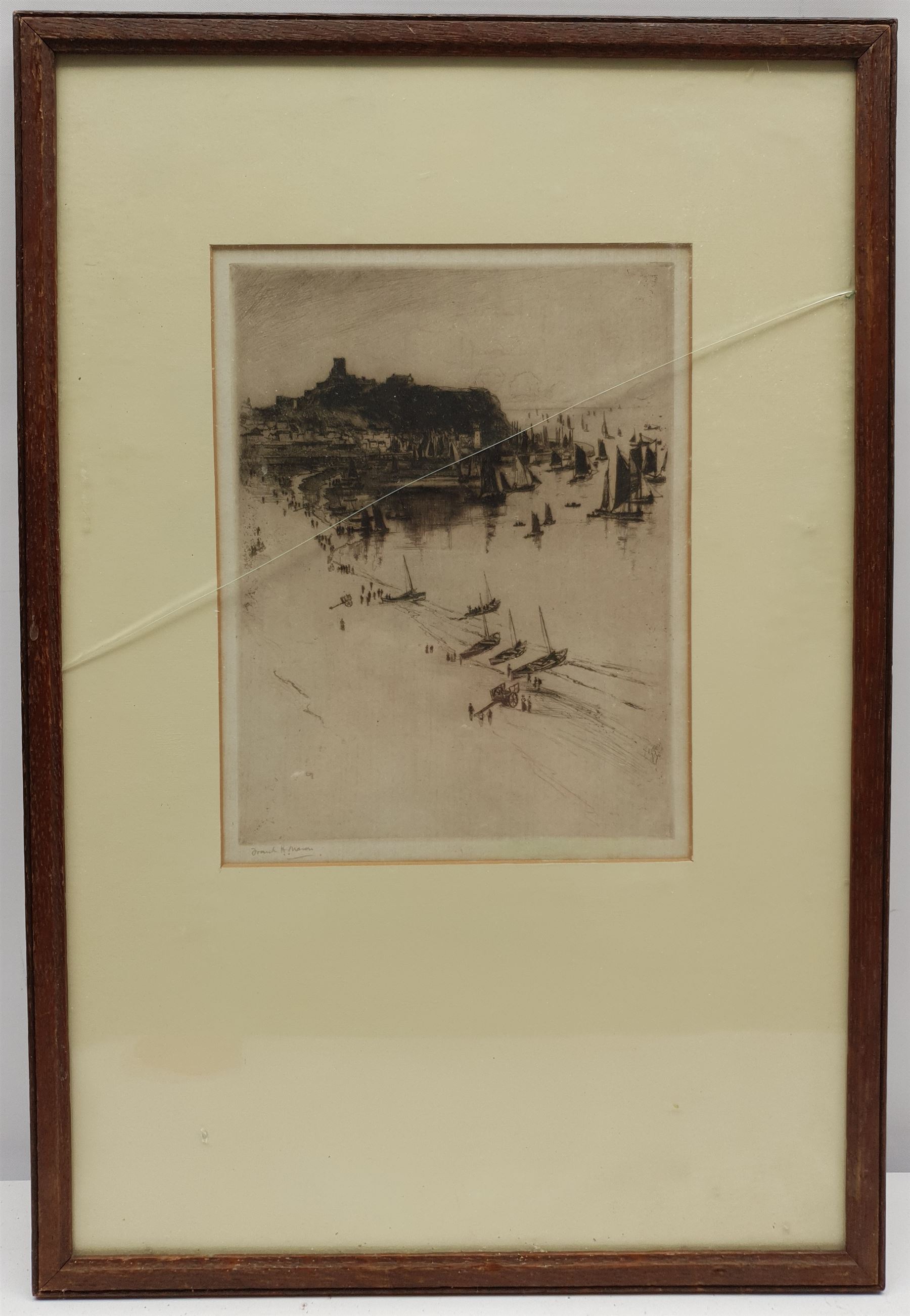 Frank Henry Mason (Staithes Group 1875-1965): Scarborough and the Herring Fleet, dry point etching signed in pencil 23cm x 17.5cm  Provenance: from the estate of Christine Dexter and by descent from the artist's sister Eleanor Marie (Nellie)
