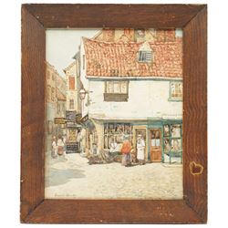 Emmet Brady (Scottish 1846-1933): 'A Corner Shop' Jubbergate - York, watercolour signed, titled on original label verso 31.5cm x 25.5cm