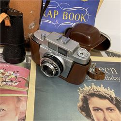 Pair of Zenith 8x40 Field binoculars together with Agfa camera with Silette lens, both in cases, and quantity of commemorative newspaper ephemera to include The Illustrated London News Record of the Glorious Reign of Queen Victoria