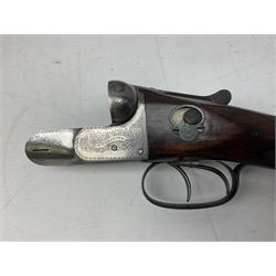 W.W. Greener 12-bore side-by-side double barrel non-ejector shotgun, with 76cm barrels, side safety, engraved lock, figured walnut stock with chequered grip and fore-end, no.33408, 120.5cm overall; in fitted canvas covered case with tools and accessories including .22 12-bore dog training device. SHOTGUN CERTIFICATE REQUIRED.