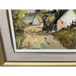 Henry McLaughlin (Australian 1937-): 'Cottages on the Antrim Coast - Near Glenariff', oil on canvas signed, titled verso 29cm x 39cm