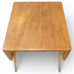 Ercol - model ‘383’ elm and beech drop-leaf table, rounded rectangular top extending to 136cm, on square tapering supports