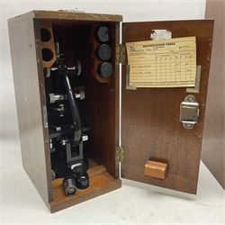 20th century W. Watson & Sons binocular microscope no 98191, in original box, together with W. Watson & Sons Kima microscope no 107846, in original box and Cooke Troughton & Simms binocular microscope no 467926