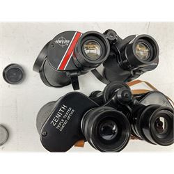 Nine cased pairs of binoculars, to include Embassy 8x40, Tasco 7x35, Zenith 10x50 Field. Opticron 10x50, Swift 8x40 Grand Prix Mk I, etc