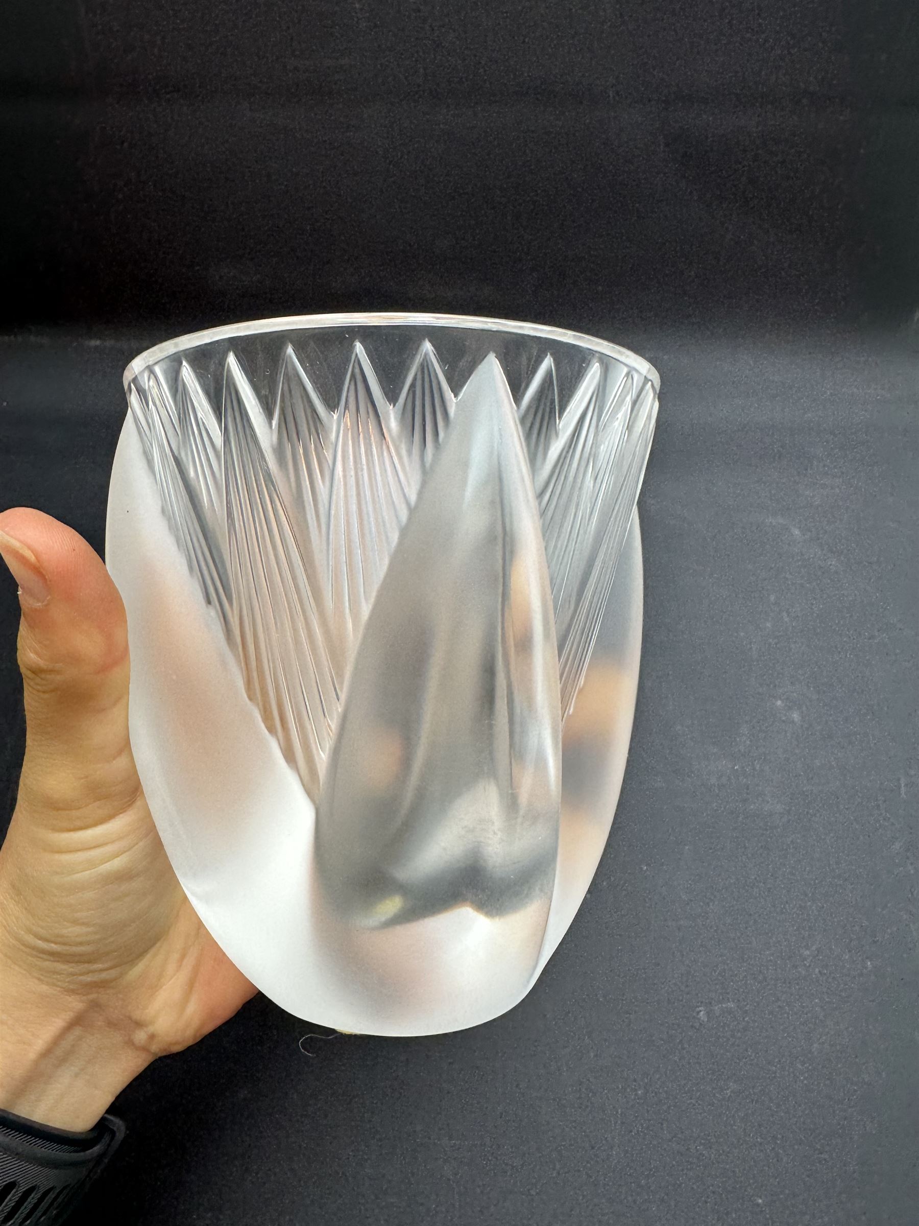 Lalique clear and frosted glass 'Thebes' vase, engraved beneath Lalique France and bearing original label to inside of rim, H11.5cm











 