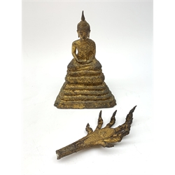 Thai gilt bronze figure of Buddha, enthroned on a seven headed coiled Naga, H30.5cm