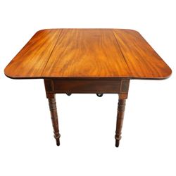Victorian mahogany drop-leaf tea table, with set four Victorian balloon back dining chairs (Chairs H 86cm, D 43cm, W 45cm)