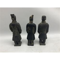 Three Chinese terracotta warrior style figures, the tallest H22cm
