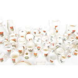 Large collection of Scarborough, Filey and Yorkshire Crested ware, including vases, teapots, jugs, bells etc