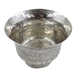 Chinese 19th century silver bowl,hammered and engraved dragon decoration H.5.5cm, approx 3.5oz
