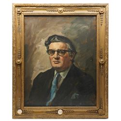 Brenda Bury (British 1932-): Members of European Parliament - 'Sir Stanley James Allen Hill' 'Sir Douglas Dodds-Parker' 'Sir William John Peel' 'Sir Brandon Meredith Rhys-Williams 2nd Baronet' 'Sir Tom Normanton' and 'John Hill MP', set of six oils on canvas signed with initials, in matching frames, 76cm x 59cm (6) Provenance: Property of a Nobleman.